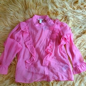 Ruffle long sleeve sheer shirt